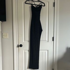 Sparkly Long Black Evening Dress with Slit